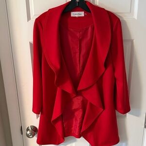 Calvin Klein Red Ruffled Open Front Blazer Jacket - 3/4
Sleeve size 6